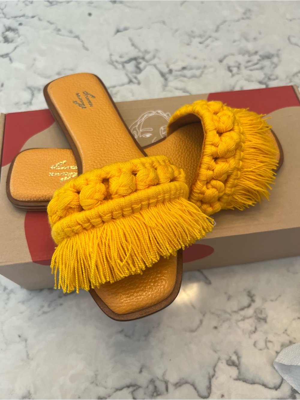 Silvia Cobos Yellow Braided Fringe Slide Sandals - Women